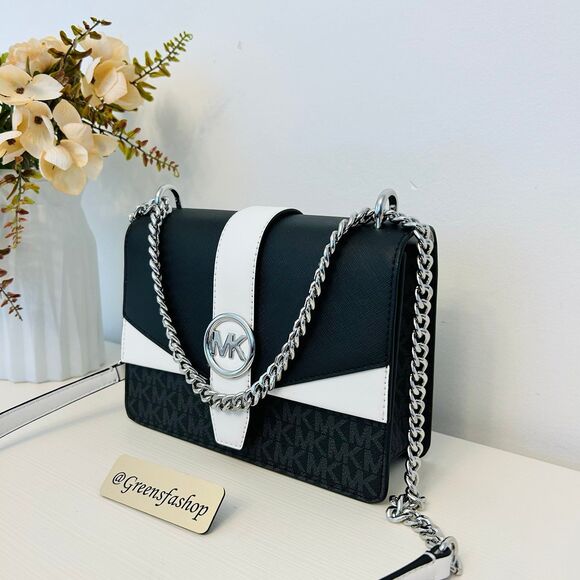 Michael Kors Purse Greenwich Small Signature Logo Crossbody Bag Black - Picture 2 of 11